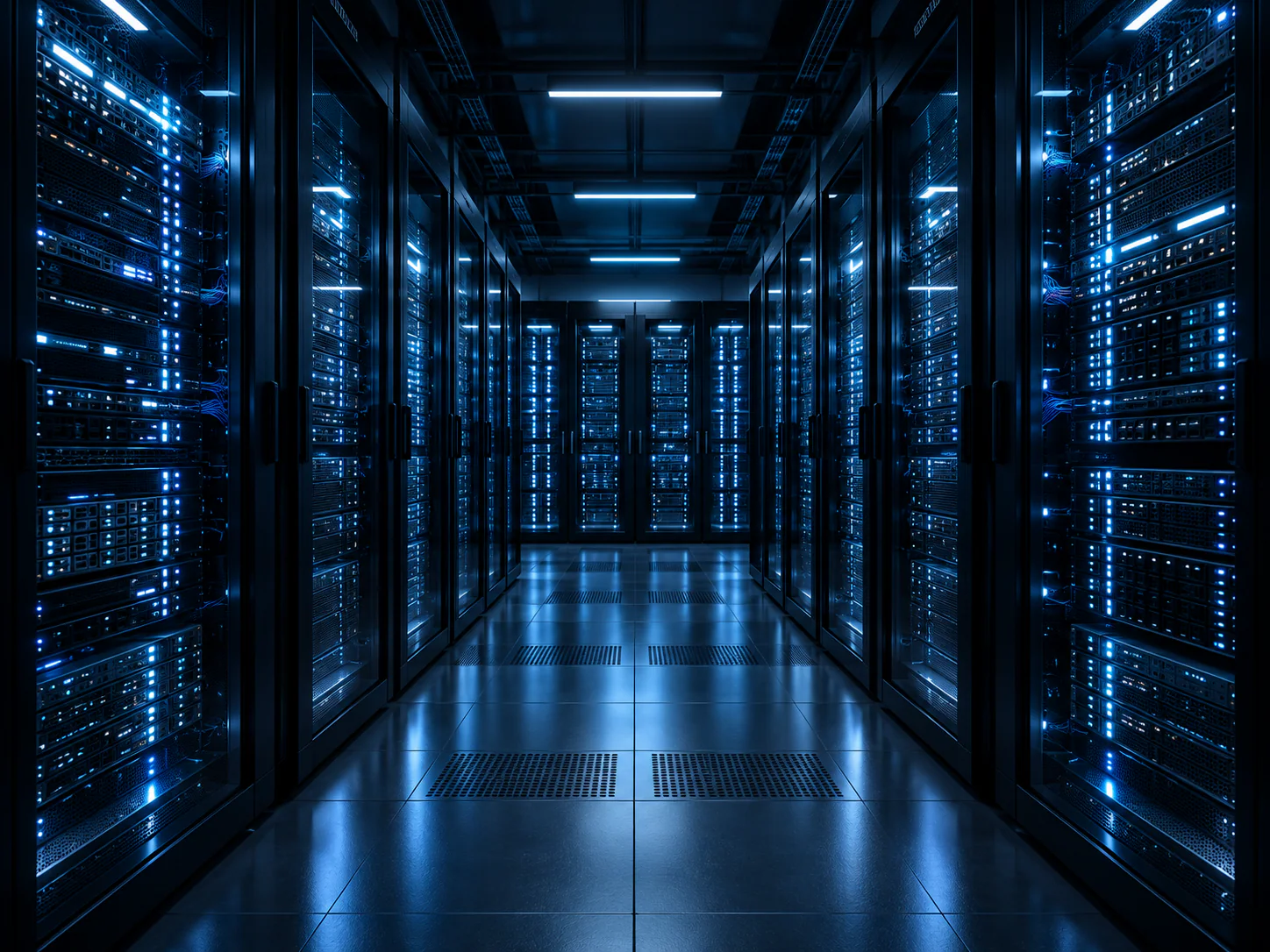 Blue-lit server infrastructure